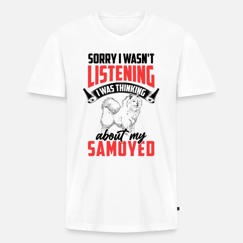 Samoyed was distracted Samoyed spitz - Men's Premium Organic T-shirt with V-neck - white