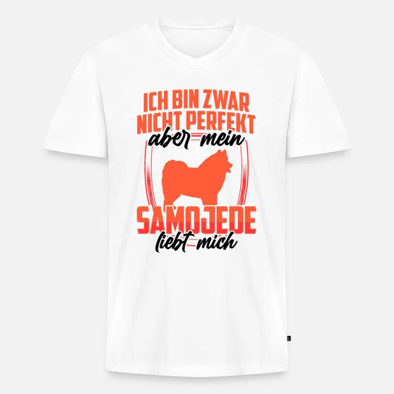 Samojede liebt mich Samojedenspitz Samojede - Männer Premium Bio T-Shirt mit V-Ausschnitt - Weiß