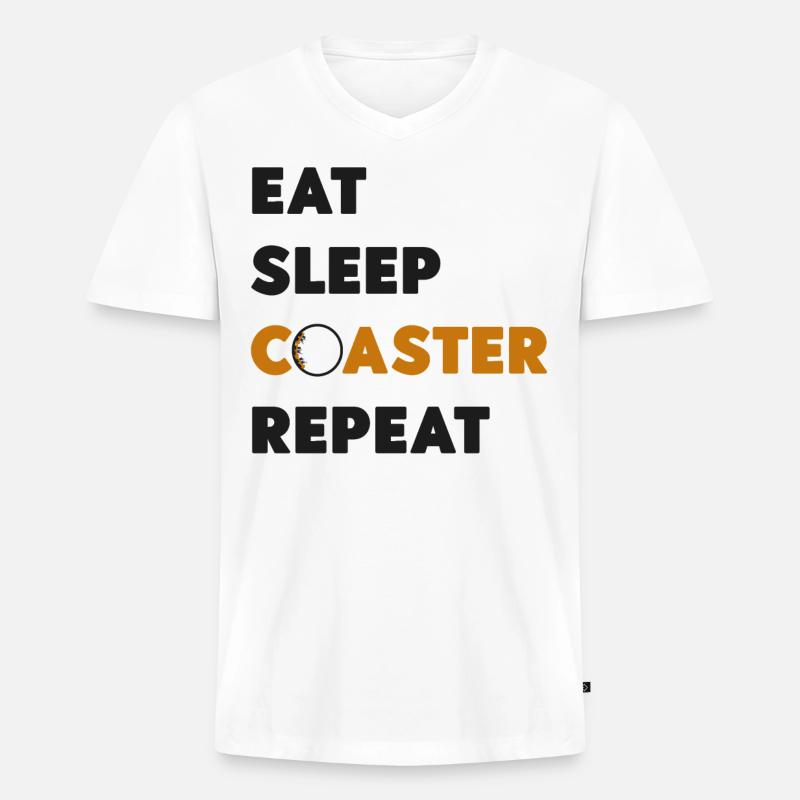 Roller Coaster Eat Sleep Coaster - Männer Premium Bio T-Shirt mit V-Ausschnitt - Weiß