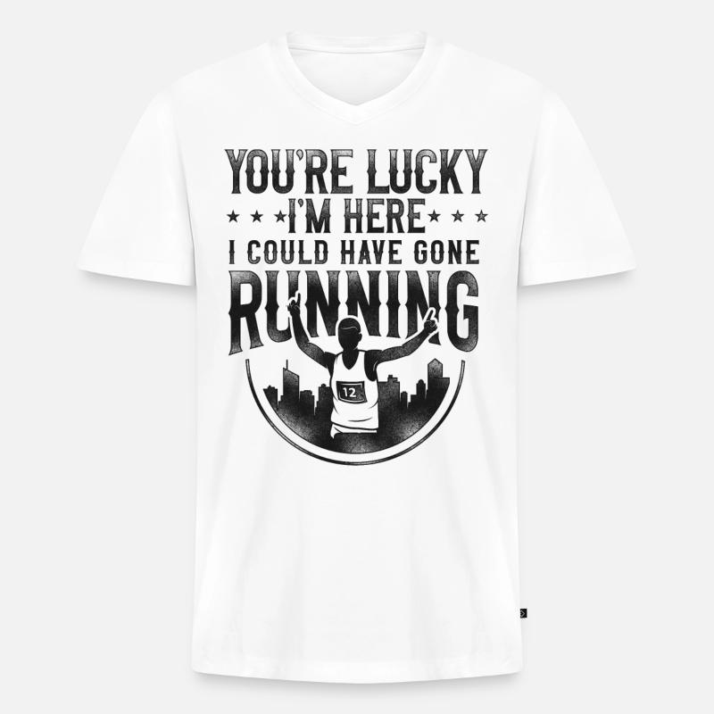 Running Runner Half Marathon - Männer Premium Bio T-Shirt mit V-Ausschnitt - Weiß