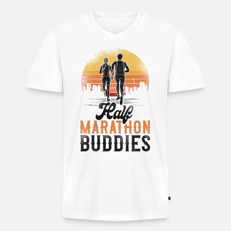 Running Runner Half Marathon - Männer Premium Bio T-Shirt mit V-Ausschnitt - Weiß
