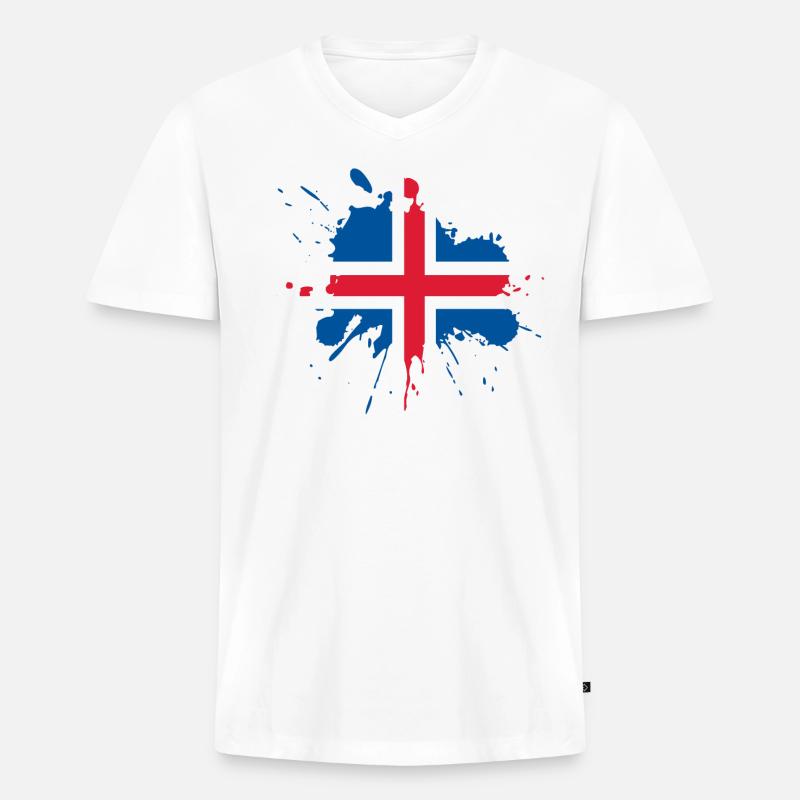 Iceland Flagge Fleckendesign - Männer Premium Bio T-Shirt mit V-Ausschnitt - Weiß