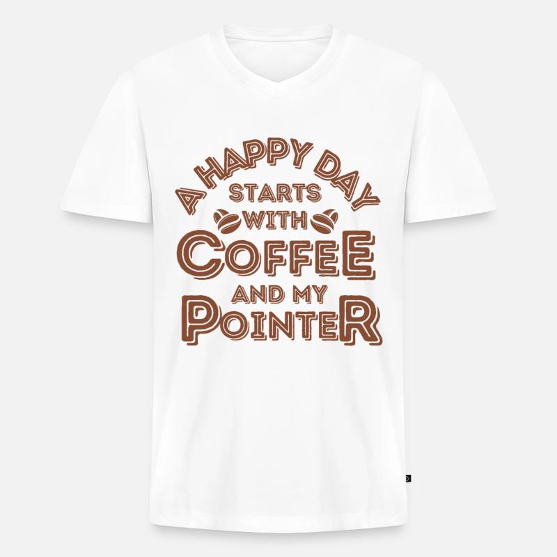 Pointer Kaffee Hund Cafe - Männer Premium Bio T-Shirt mit V-Ausschnitt - Weiß