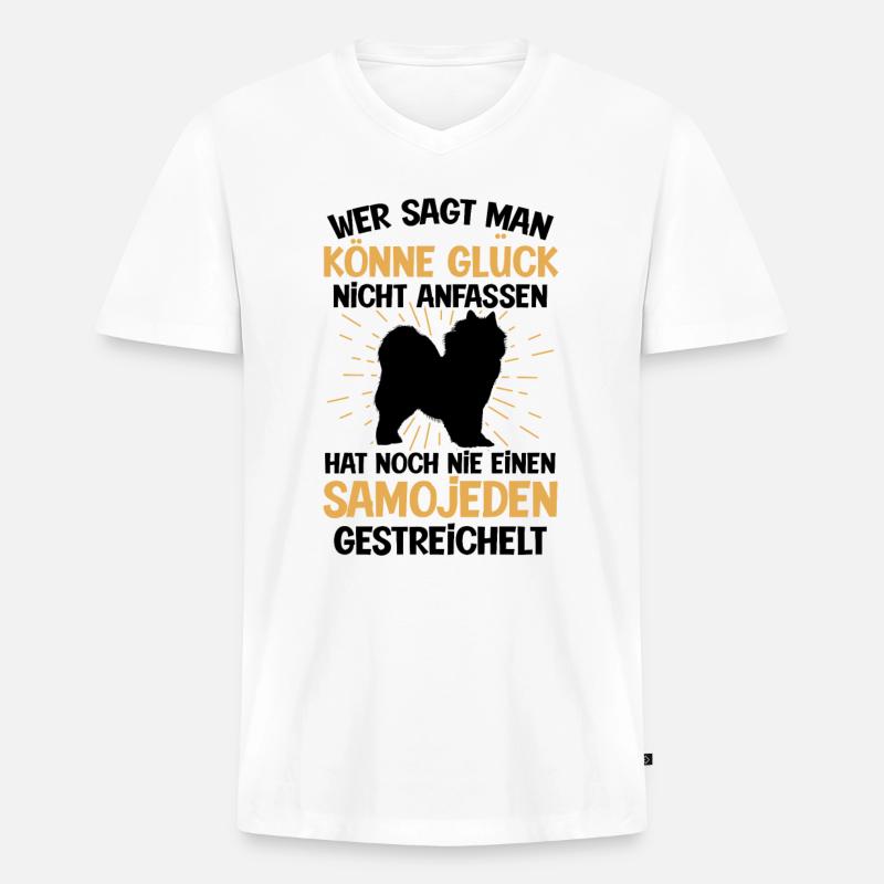 Samojede Glück anfassen Samojedenspitz - Männer Premium Bio T-Shirt mit V-Ausschnitt - Weiß