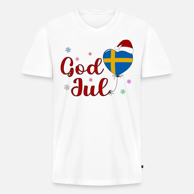 God Jul Sverige - Männer Premium Bio T-Shirt mit V-Ausschnitt - Weiß