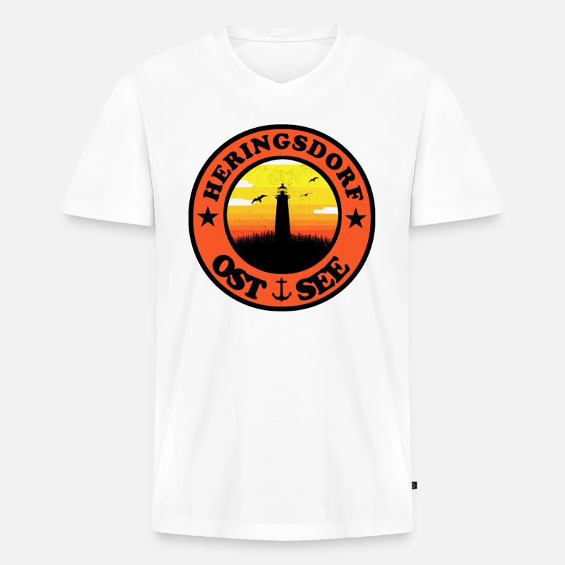 Leuchtturm Ostsee Heringsdorf - Männer Premium Bio T-Shirt mit V-Ausschnitt - Weiß