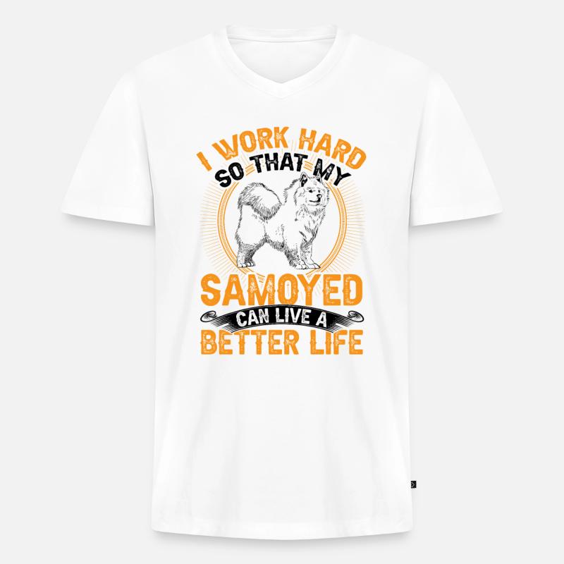 Samojede arbeite hart Samojedenspitz - Männer Premium Bio T-Shirt mit V-Ausschnitt - Weiß