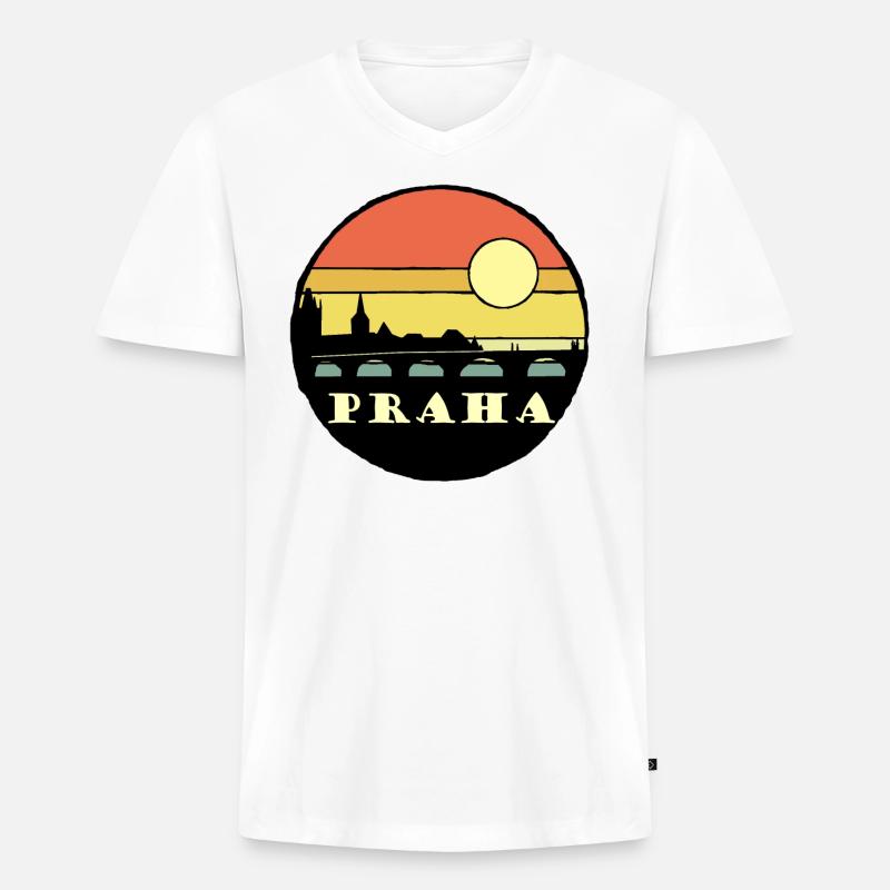Prag Praha - Männer Premium Bio T-Shirt mit V-Ausschnitt - Weiß