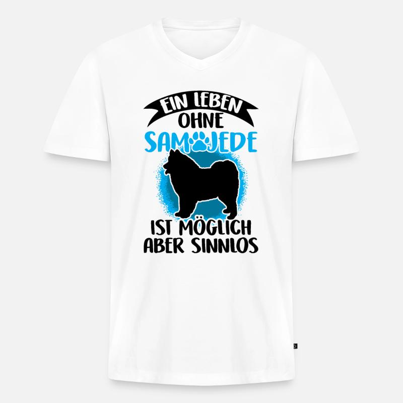Leben ohne Samojede Samojedenspitz - Männer Premium Bio T-Shirt mit V-Ausschnitt - Weiß