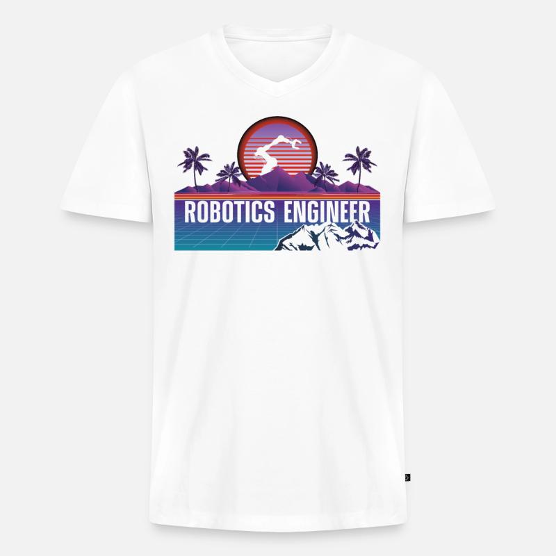 Robot Robotics Engineer Retro - Männer Premium Bio T-Shirt mit V-Ausschnitt - Weiß