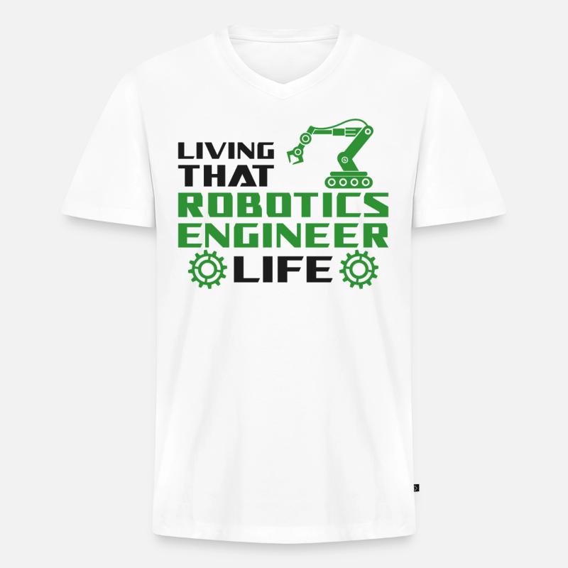 Robot Robotics Engineer Living - Männer Premium Bio T-Shirt mit V-Ausschnitt - Weiß