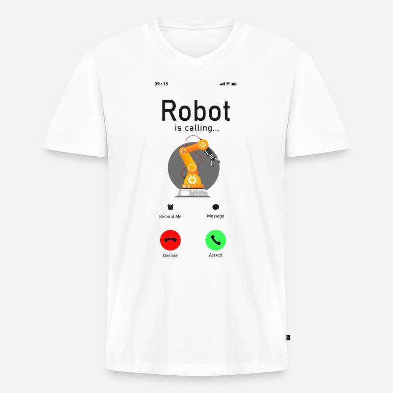 Robot Robotics Engineer Phone - Männer Premium Bio T-Shirt mit V-Ausschnitt - Weiß