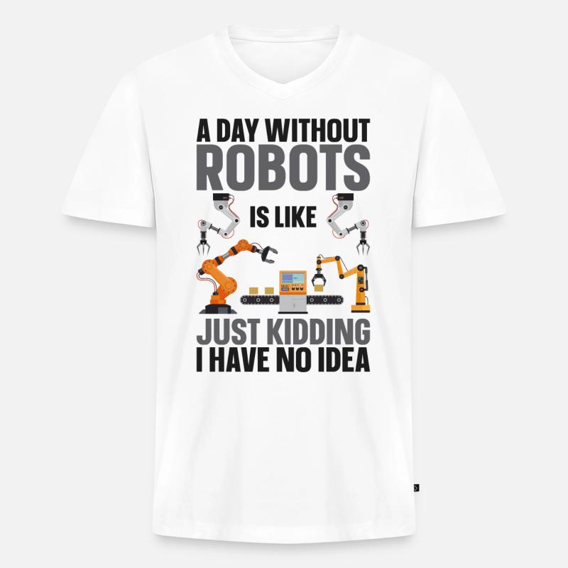 Robot Robotics Engineer A Day - Männer Premium Bio T-Shirt mit V-Ausschnitt - Weiß