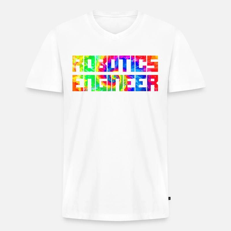 Robot Robotics Engineer Tie Dye - Männer Premium Bio T-Shirt mit V-Ausschnitt - Weiß