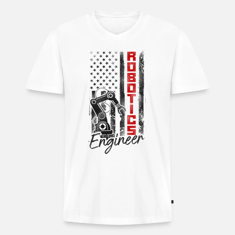 Robot Robotics Engineer American - Männer Premium Bio T-Shirt mit V-Ausschnitt - Weiß