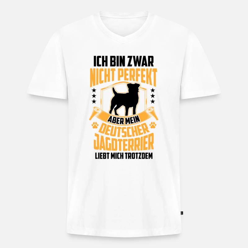 Deutscher Jagdterrier ist nicht perfekt - Männer Premium Bio T-Shirt mit V-Ausschnitt - Weiß