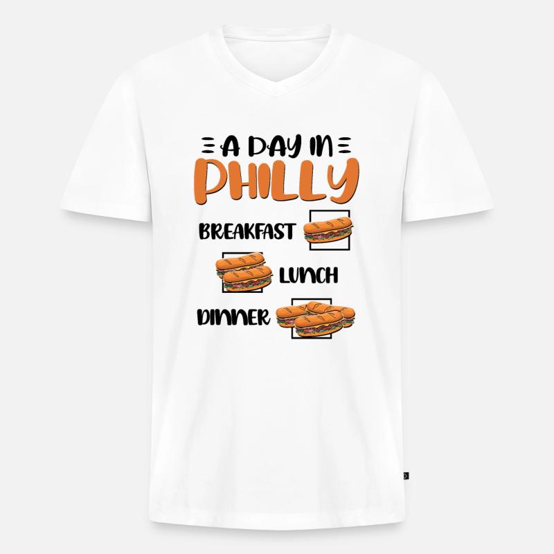 Philly Breakfast Sandwich - Männer Premium Bio T-Shirt mit V-Ausschnitt - Weiß