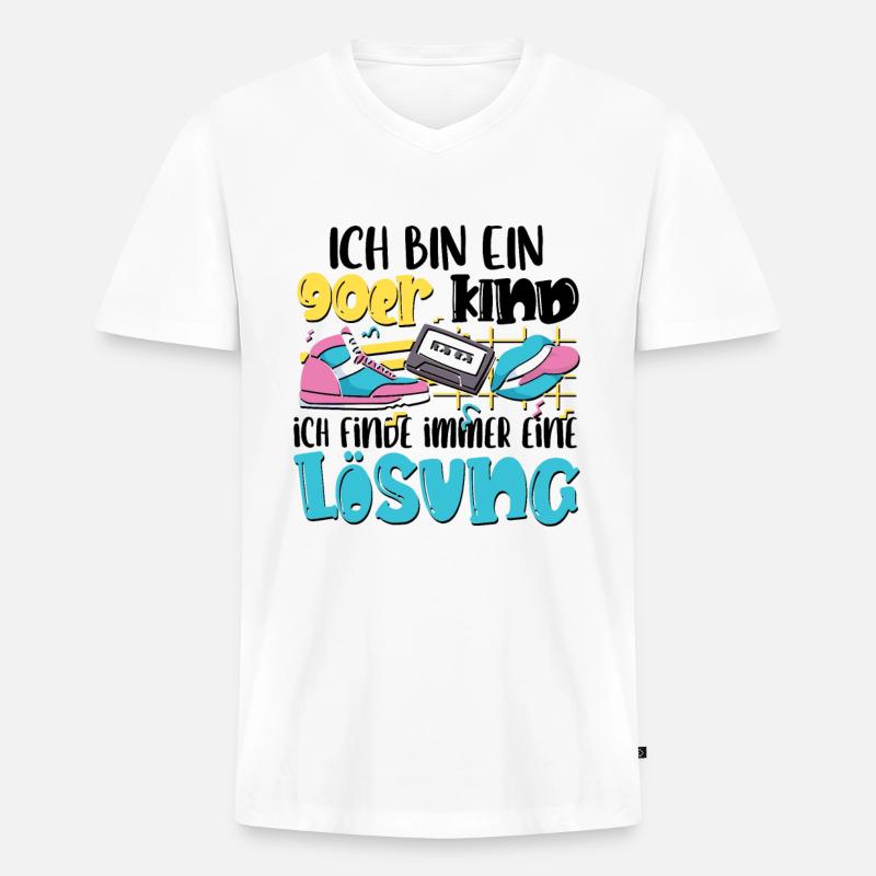 Ich bin ein 90er Kind - Männer Premium Bio T-Shirt mit V-Ausschnitt - Weiß