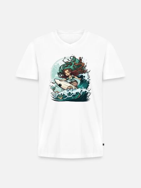 Surfing Siren - Men's Premium Organic T-shirt with V-neck - white