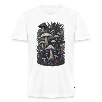 Wald Pilze Retro Zeichenstil Pilz Natur Sammler - Männer Premium Bio T-Shirt mit V-Ausschnitt - Weiß - Vorne - Nico (187cm)