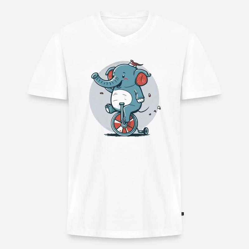 Einrad Elefant - Männer Premium Bio T-Shirt mit V-Ausschnitt - Weiß