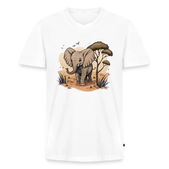 Riese der Savanne - Männer Premium Bio T-Shirt mit V-Ausschnitt - Weiß - Vorne - Nico (187cm)