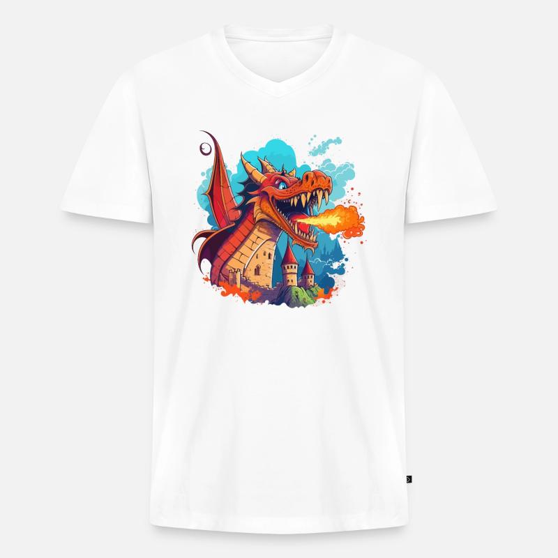 Der feuerspeiende Drache - Männer Premium Bio T-Shirt mit V-Ausschnitt - Weiß
