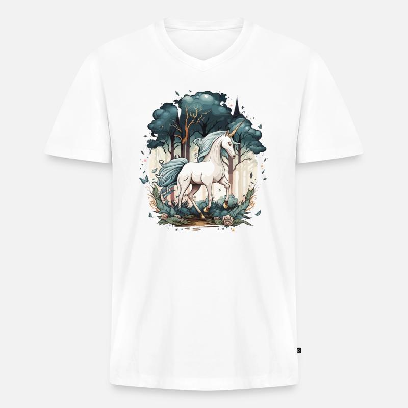 Das verzauberte Einhorn - Männer Premium Bio T-Shirt mit V-Ausschnitt - Weiß