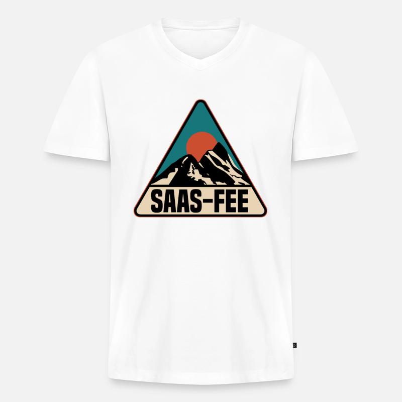 Saas Fee - Männer Premium Bio T-Shirt mit V-Ausschnitt - Weiß