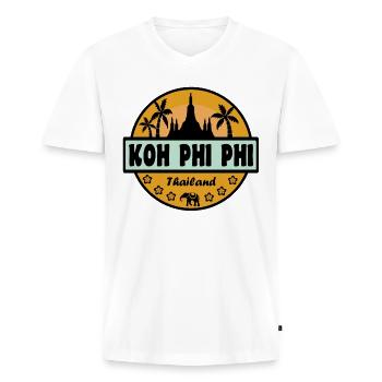 Koh Phi Phi Thaïlande - T-shirt encolure en V Premium bio Homme - blanc - Devant - Nico (187cm)