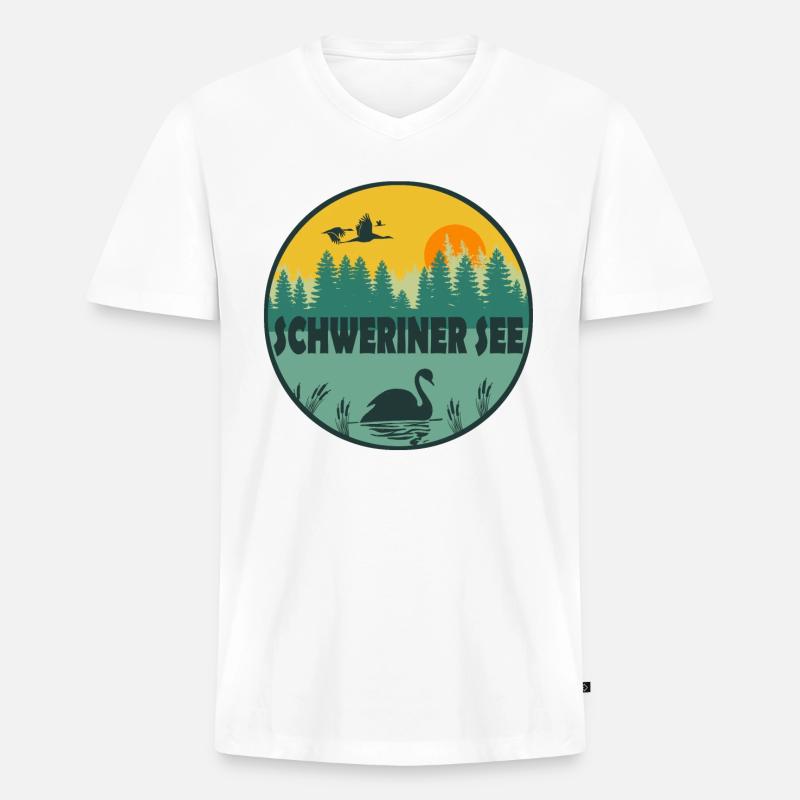Schweriner See - Männer Premium Bio T-Shirt mit V-Ausschnitt - Weiß