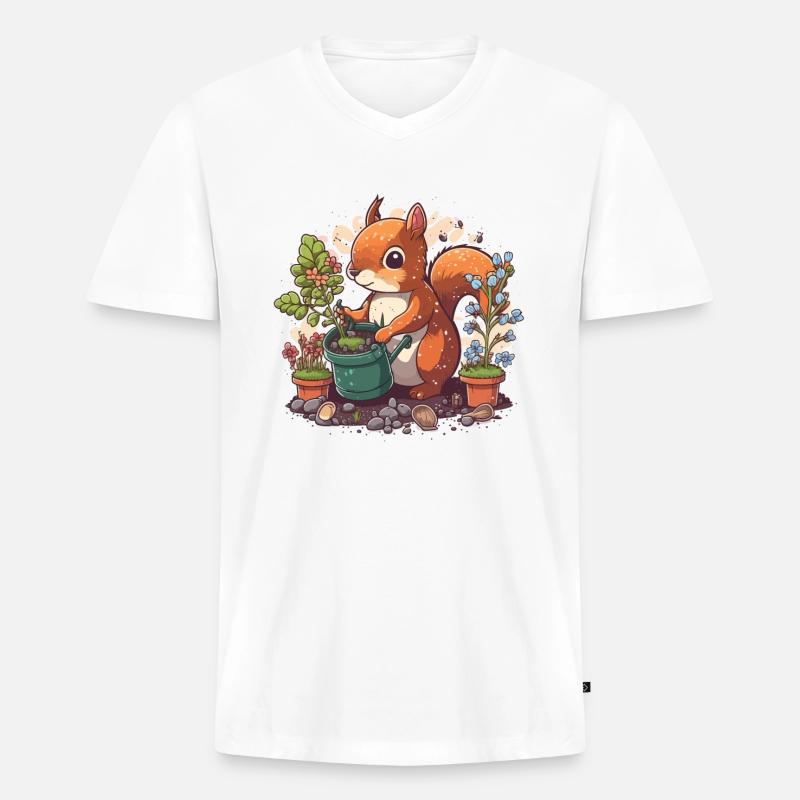 Eichhörnchen-Gärtner - Männer Premium Bio T-Shirt mit V-Ausschnitt - Weiß