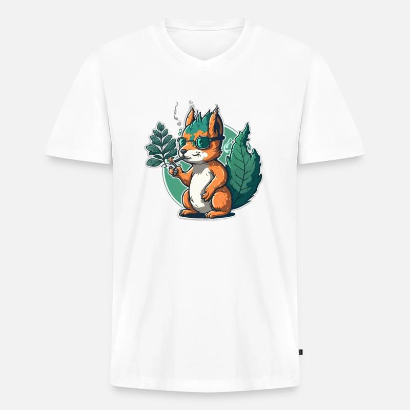 Kiffer-Eichhörnchen - Männer Premium Bio T-Shirt mit V-Ausschnitt - Weiß