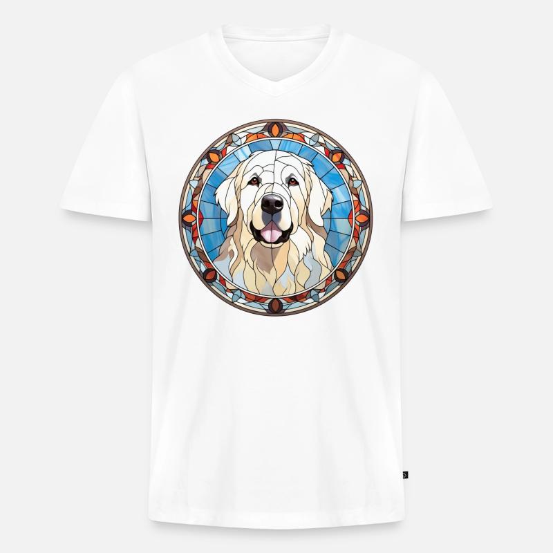 Große Pyrenäen Hunderasse Aquarellglas - Männer Premium Bio T-Shirt mit V-Ausschnitt - Weiß