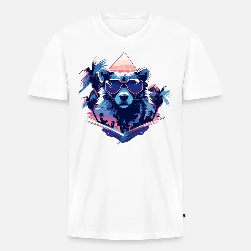 Future Bear mit Sonnenbrille - Männer Premium Bio T-Shirt mit V-Ausschnitt - Weiß