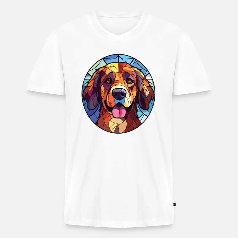 Akbash Hund Aquarell Bunte Malerei - Männer Premium Bio T-Shirt mit V-Ausschnitt - Weiß