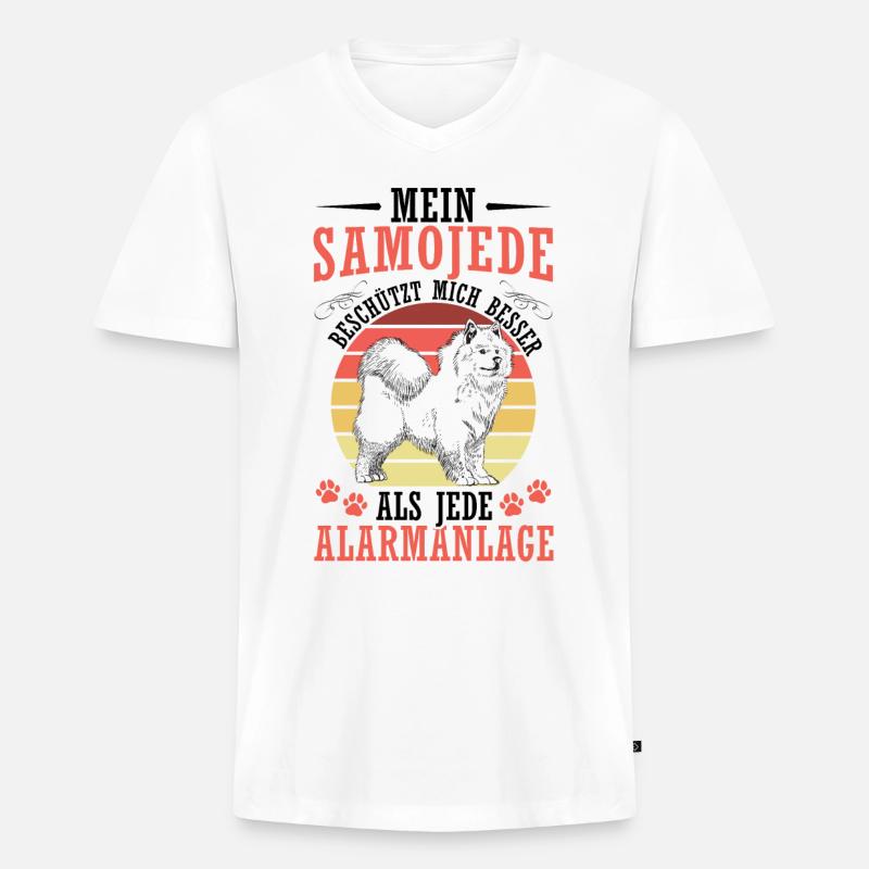Samojede beschützt mich Samojedenspitz - Männer Premium Bio T-Shirt mit V-Ausschnitt - Weiß