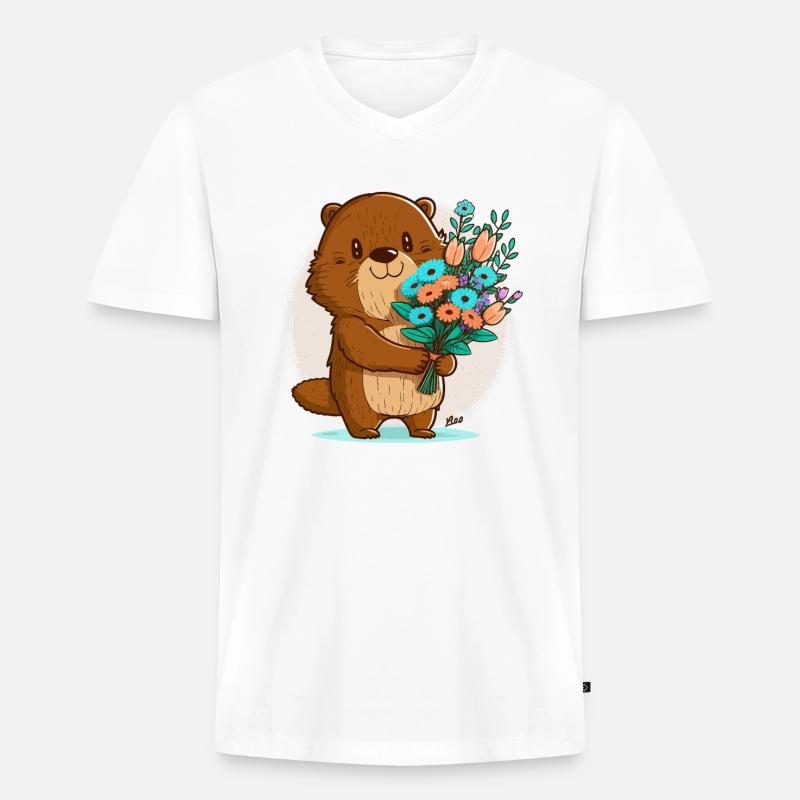 Bibergarten - Männer Premium Bio T-Shirt mit V-Ausschnitt - Weiß