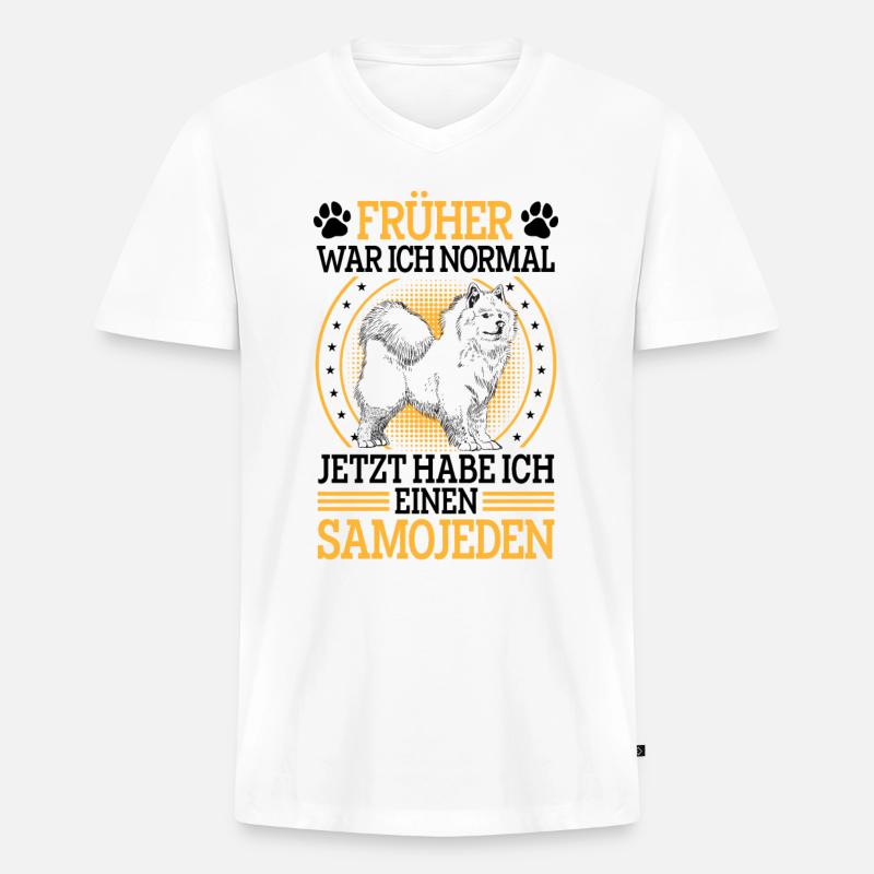Samojede früher normal Samojedenspitz - Männer Premium Bio T-Shirt mit V-Ausschnitt - Weiß