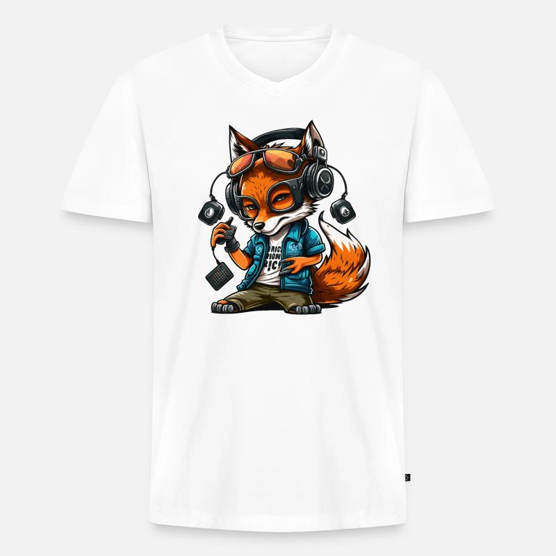 Foxy Beats - Männer Premium Bio T-Shirt mit V-Ausschnitt - Weiß