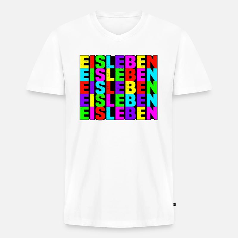 Eisleben - Männer Premium Bio T-Shirt mit V-Ausschnitt - Weiß