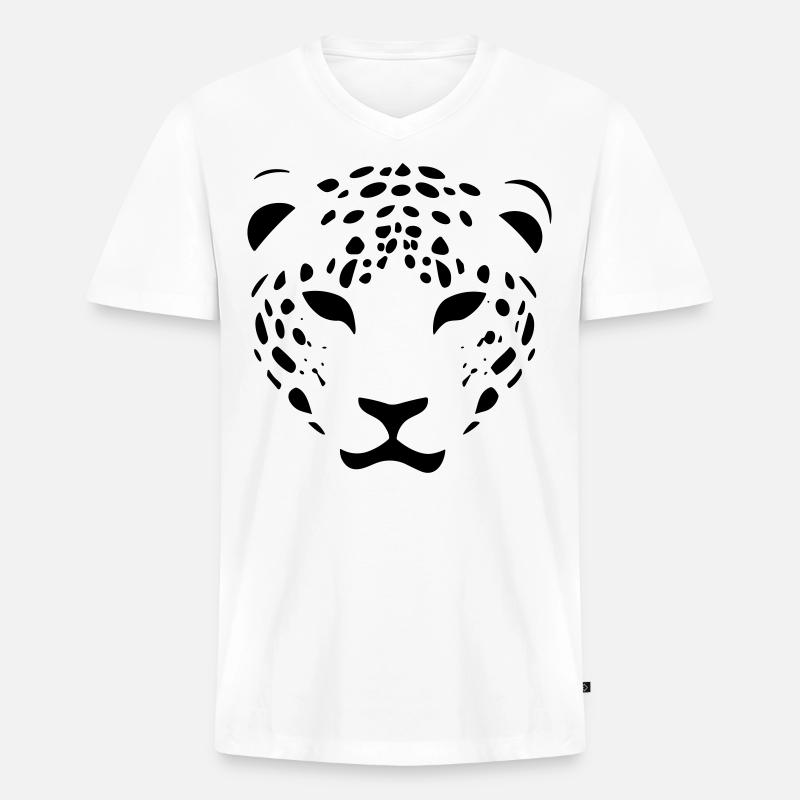 Leopard - Männer Premium Bio T-Shirt mit V-Ausschnitt - Weiß