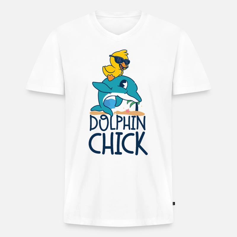 Dolphin Chicken Dolphin Chick - Männer Premium Bio T-Shirt mit V-Ausschnitt - Weiß