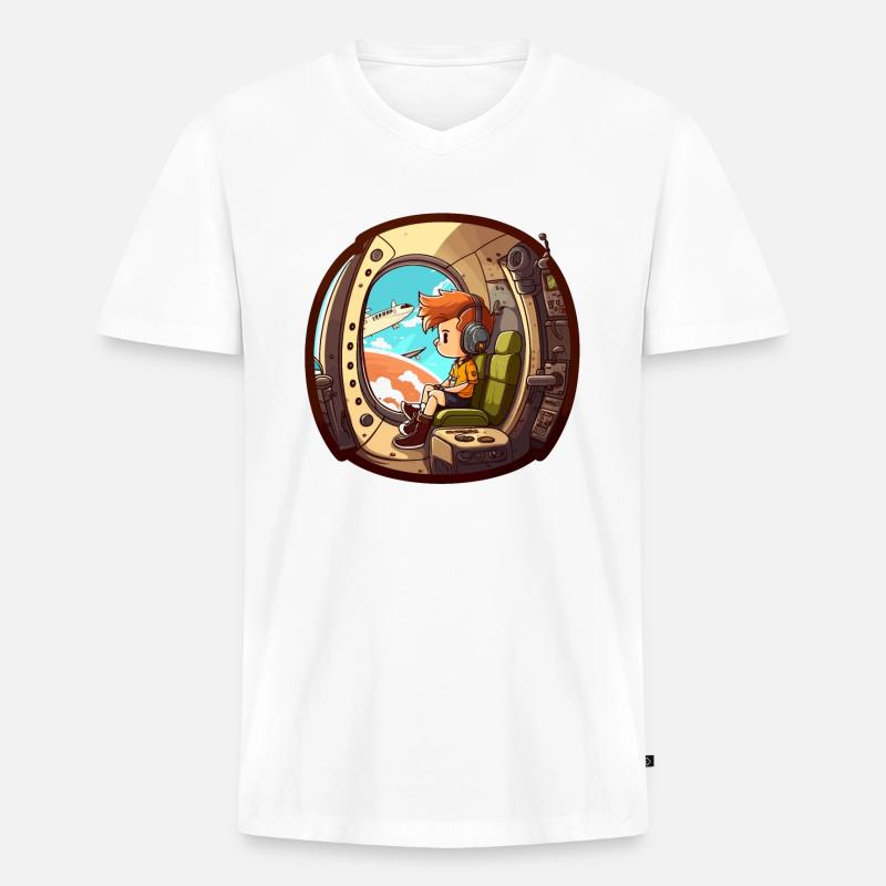 Der fliegende Pilot - Männer Premium Bio T-Shirt mit V-Ausschnitt - Weiß
