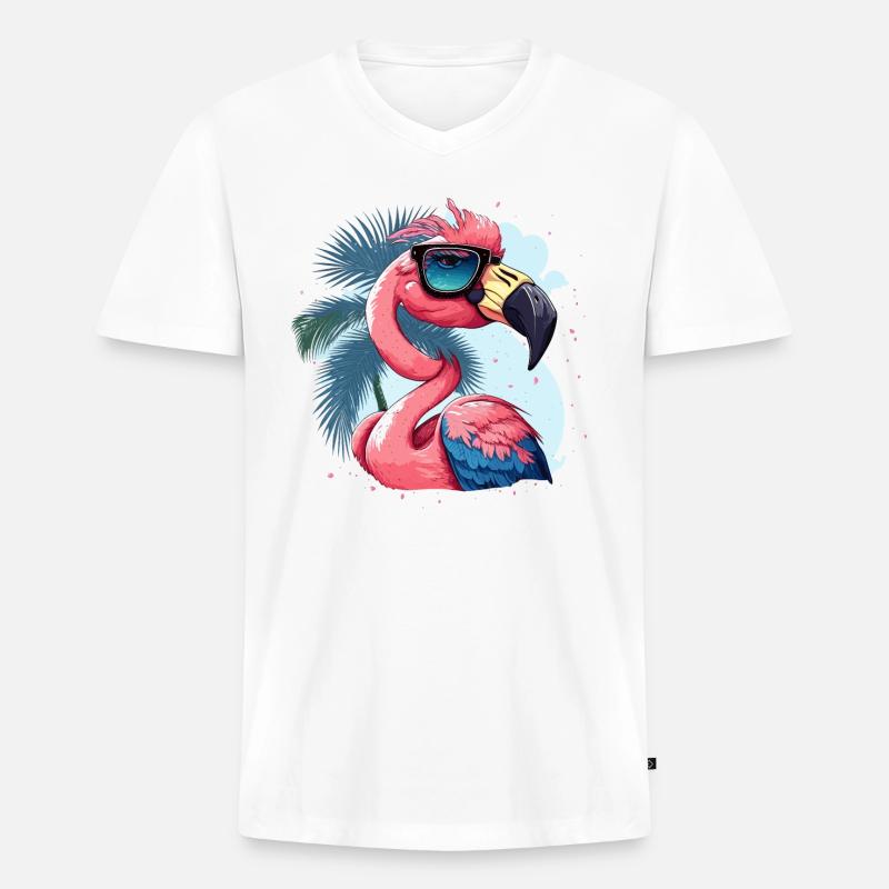 Flamingo Diva - Männer Premium Bio T-Shirt mit V-Ausschnitt - Weiß