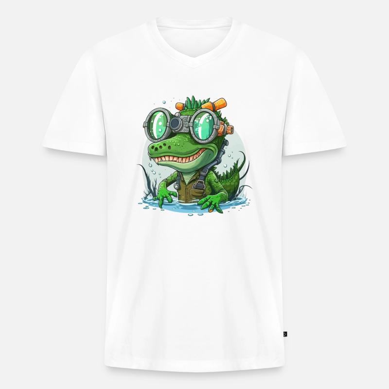 Krokodil und Schnorchel - Männer Premium Bio T-Shirt mit V-Ausschnitt - Weiß