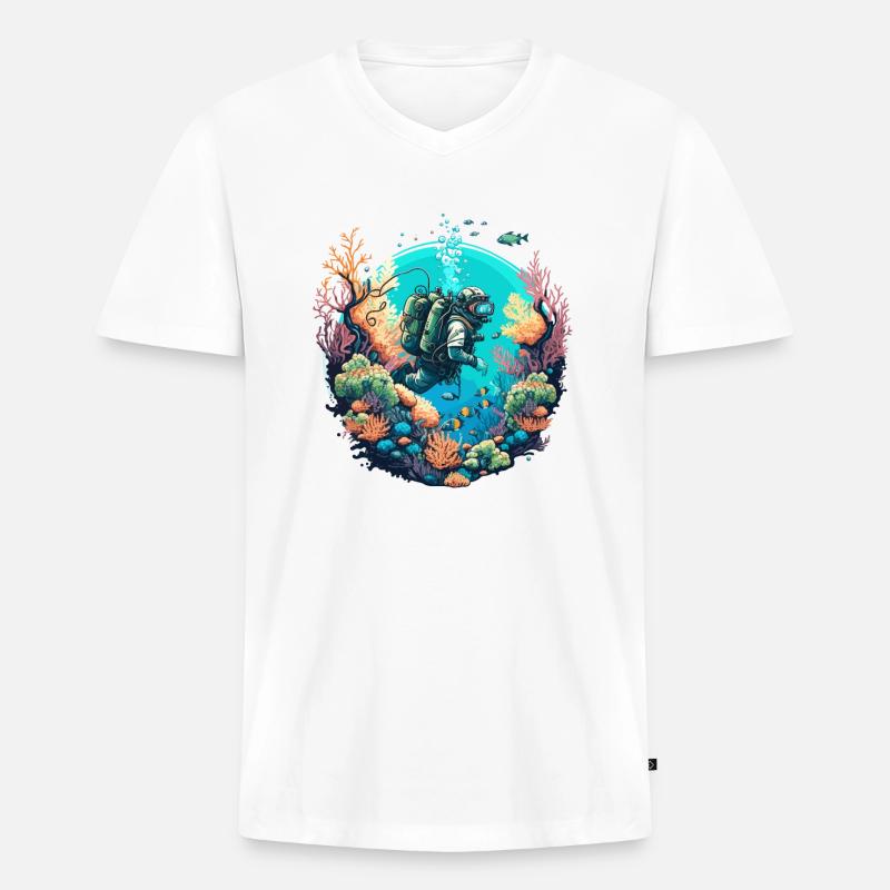 Der Unterwasser-Entdecker - Männer Premium Bio T-Shirt mit V-Ausschnitt - Weiß