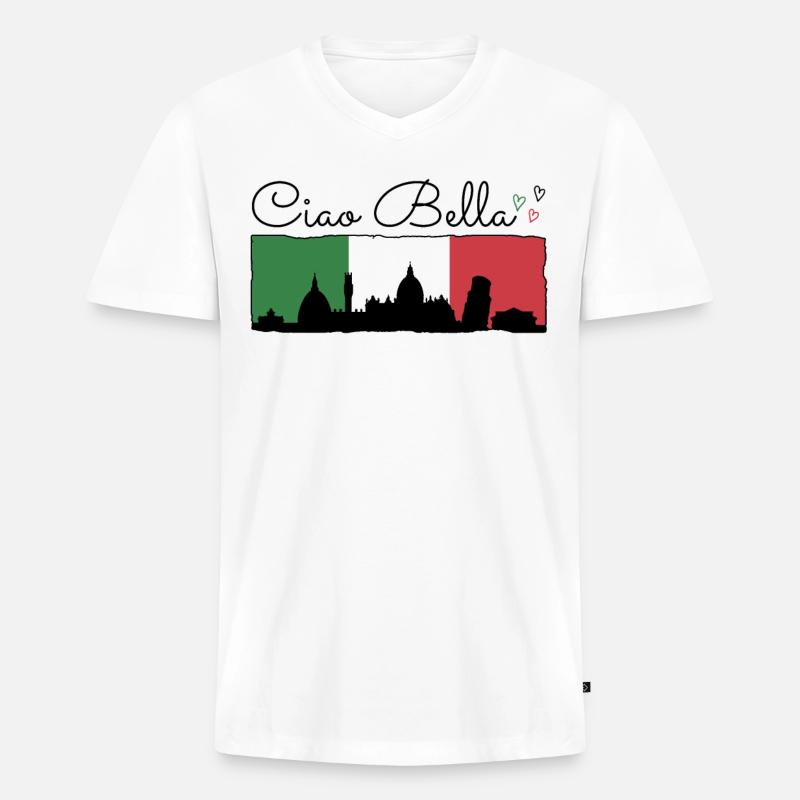 Ciao Bella - Männer Premium Bio T-Shirt mit V-Ausschnitt - Weiß