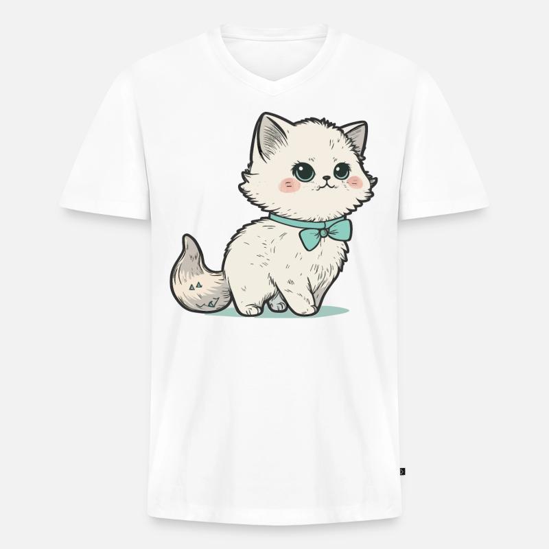 Das elegante Kätzchen - Männer Premium Bio T-Shirt mit V-Ausschnitt - Weiß