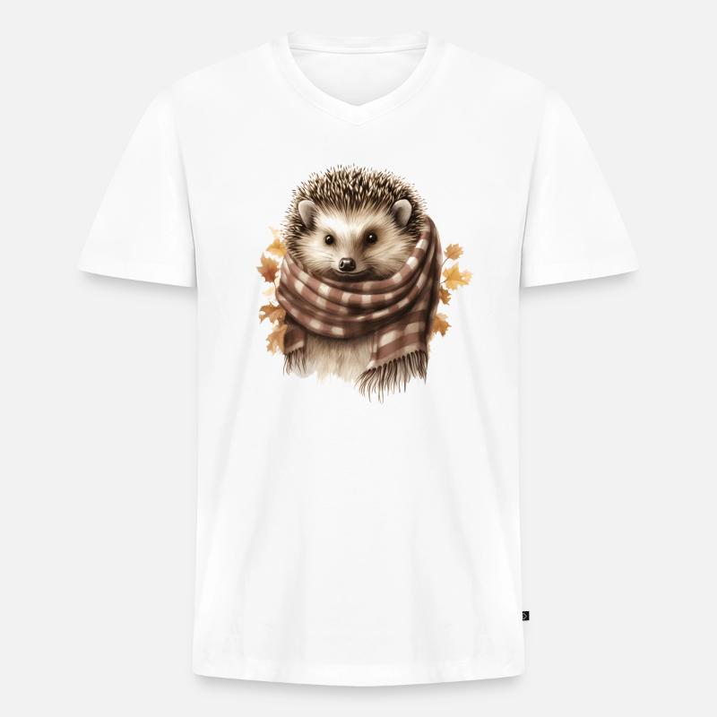 Igel mit Schal Süßes Tier - Männer Premium Bio T-Shirt mit V-Ausschnitt - Weiß